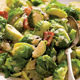Char-Broiled Brussels Sprouts with Bacon and Onion