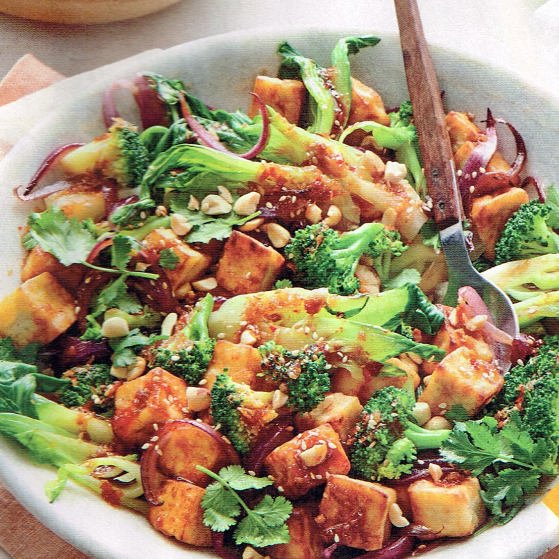 Seared Tofu with Sweet Chili Sauce and Broccoli